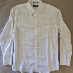 Nordstrom Men 1901 White Trim-Fit Linen Shirt Size Large